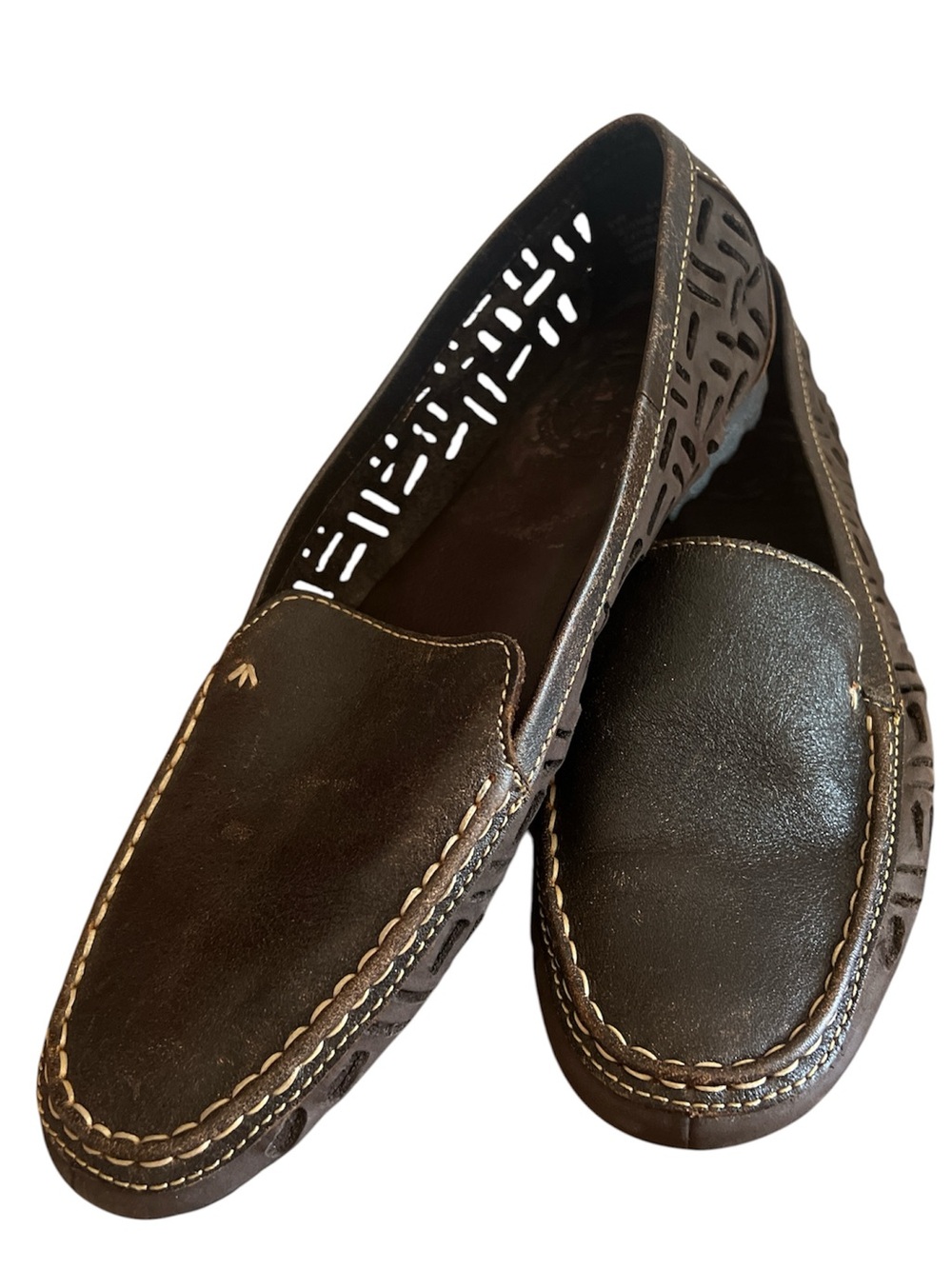 Timberland Leather Slip On Loafers Driving Shoes Perforated Comfort Flats Sz 8W